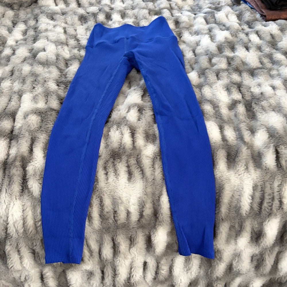 Carbon 38 Vibrant Blue women’s 7/8 length ribbed Leggings, high rise waist, XS